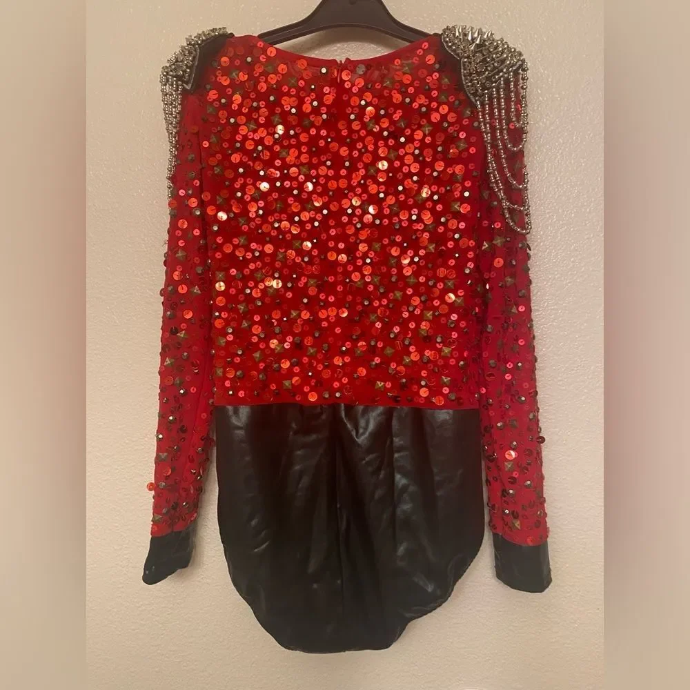 Glamour mature faux leather red goth grunge studed Dance Custom solo costume LA
